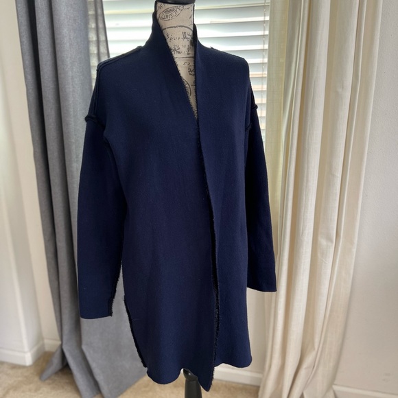 Love Token Navy Blue Open Front Cardigan with cozy fur-like lining. - Picture 3 of 15
